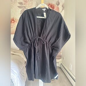 aerie Black Drawstring Gauze Tunic coverup beachwear beach NWT XS S